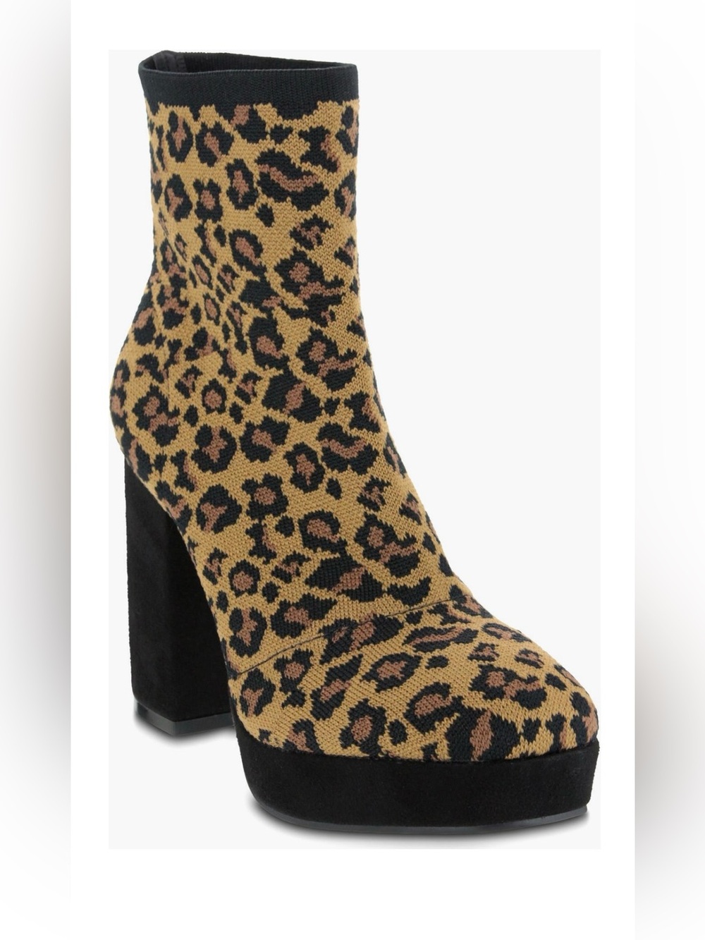 **NWT** MIA Candra Leopard Print Block Heel Platform Sock Knit Boots - size 8.5